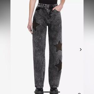 Daisy Street Hot Topic Washed Black Star Grommet Wide Leg Gothic Denim Pants 7